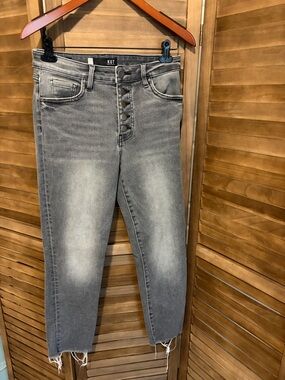 Kut from the Kloth Faded Gray High-Rise Cropped Button-Fly Jeans